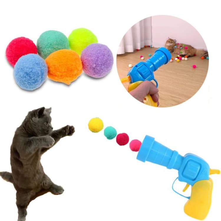 Pistola de Tiro de Bola de Felpa para Gatos, Juguetes Interactivos para Gatitos, Lanzador de Pompones