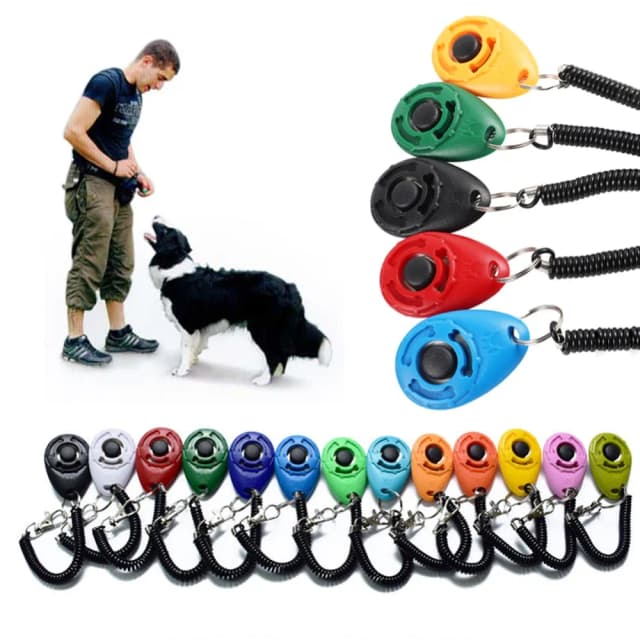 Clicker de entrenamiento para perros y gatos, herramientas de ayuda de entrenamiento de plástico, correa de muñeca ajustable